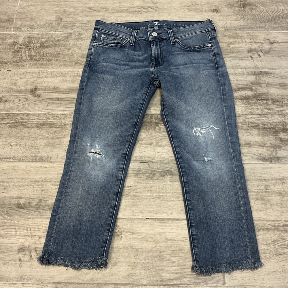 7 For All Mankind Women's Sz 27 Roxanne Ankle Crop Jeans Distressed Medium Wash